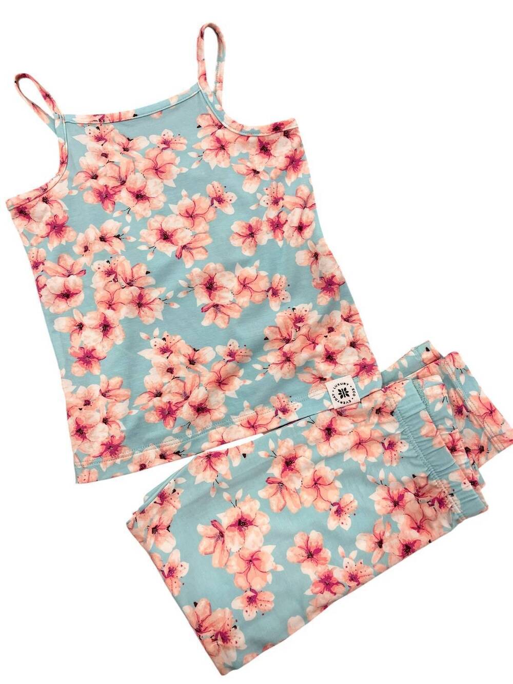 NEW SWEET BAMBOO kid's cherry blossom pajama set in light blue